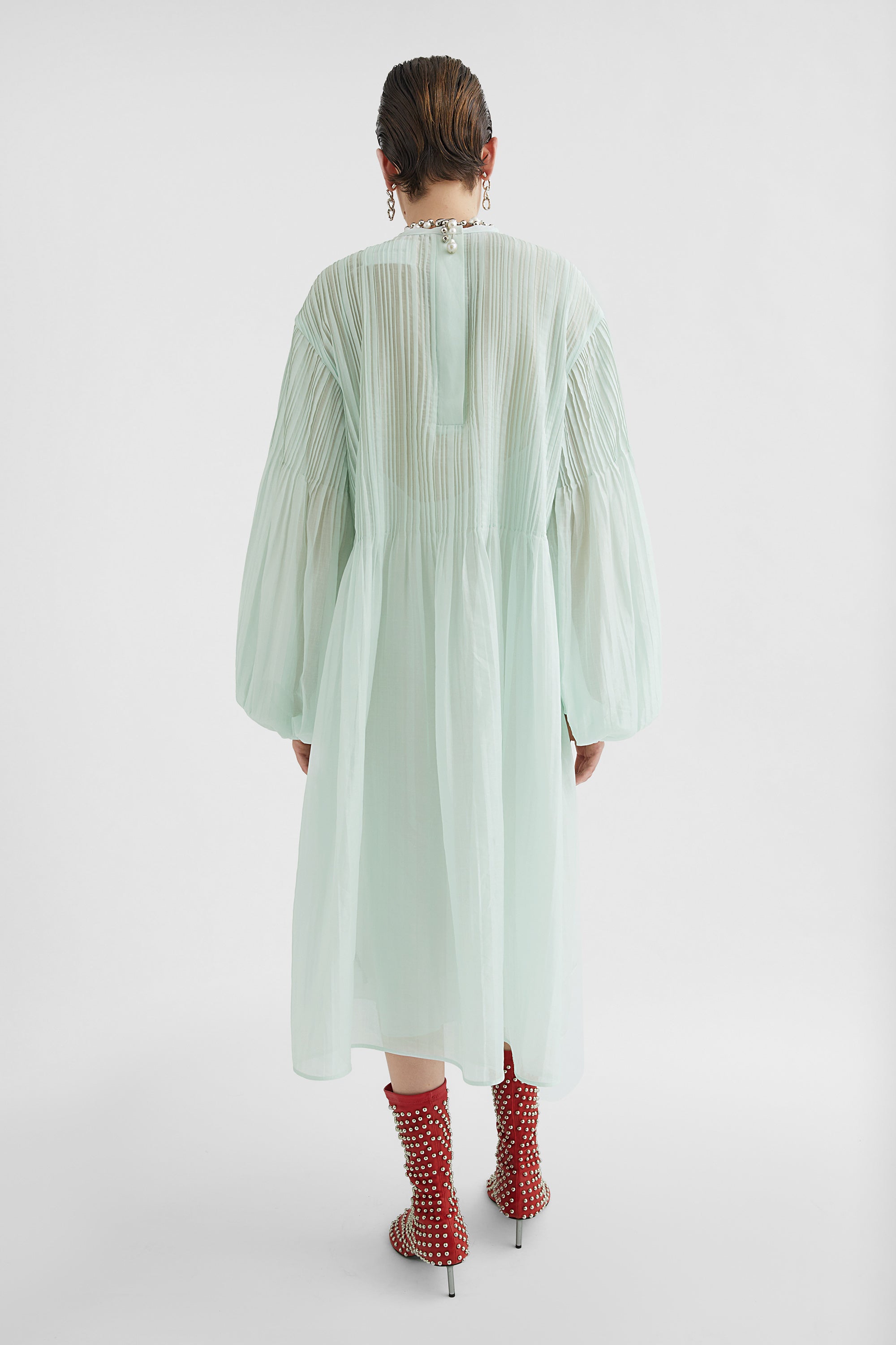 jil sander cotton muslin pleated dress for women