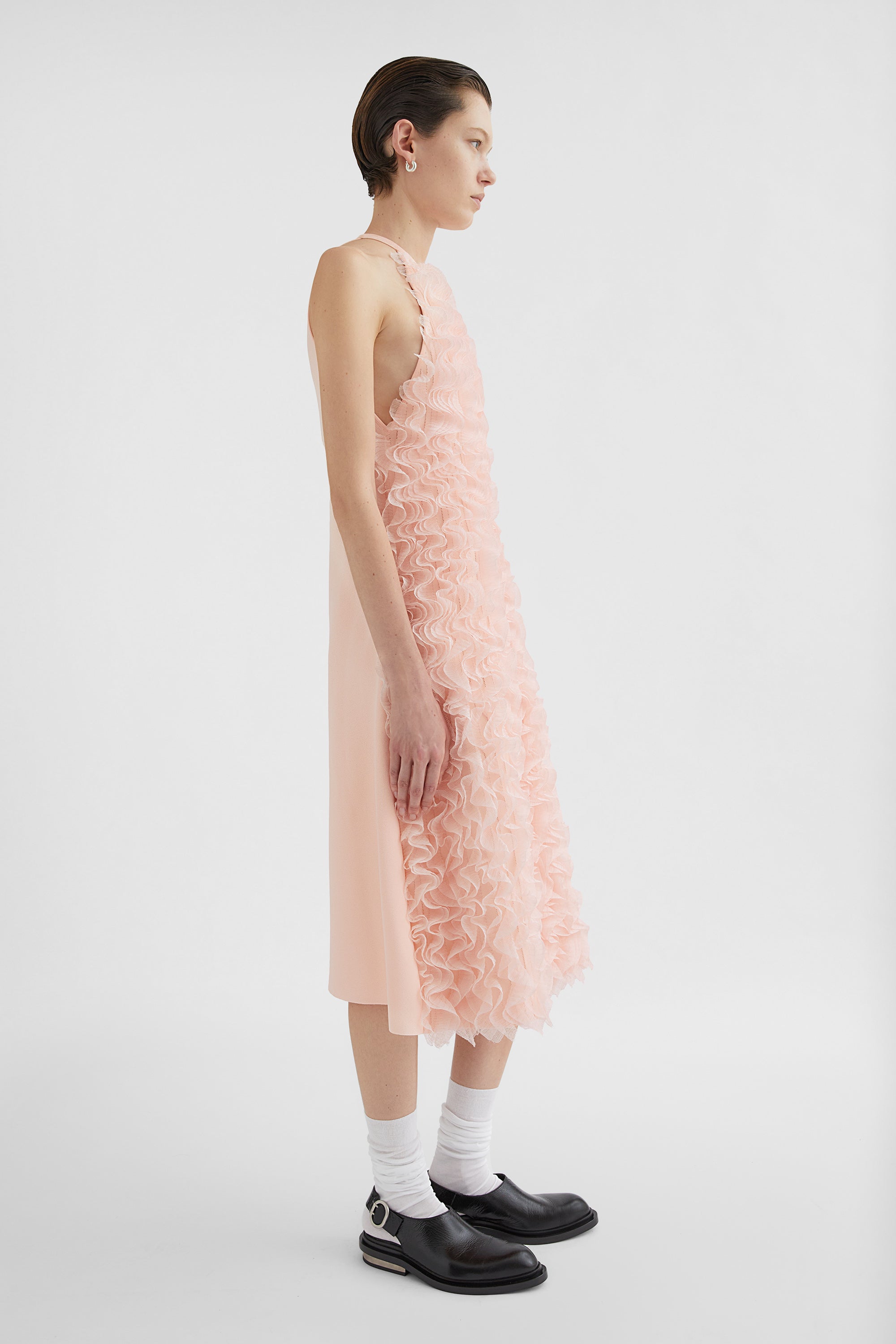 Silk Blend Ruffle Dress