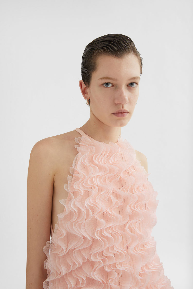 Silk Blend Ruffle Dress