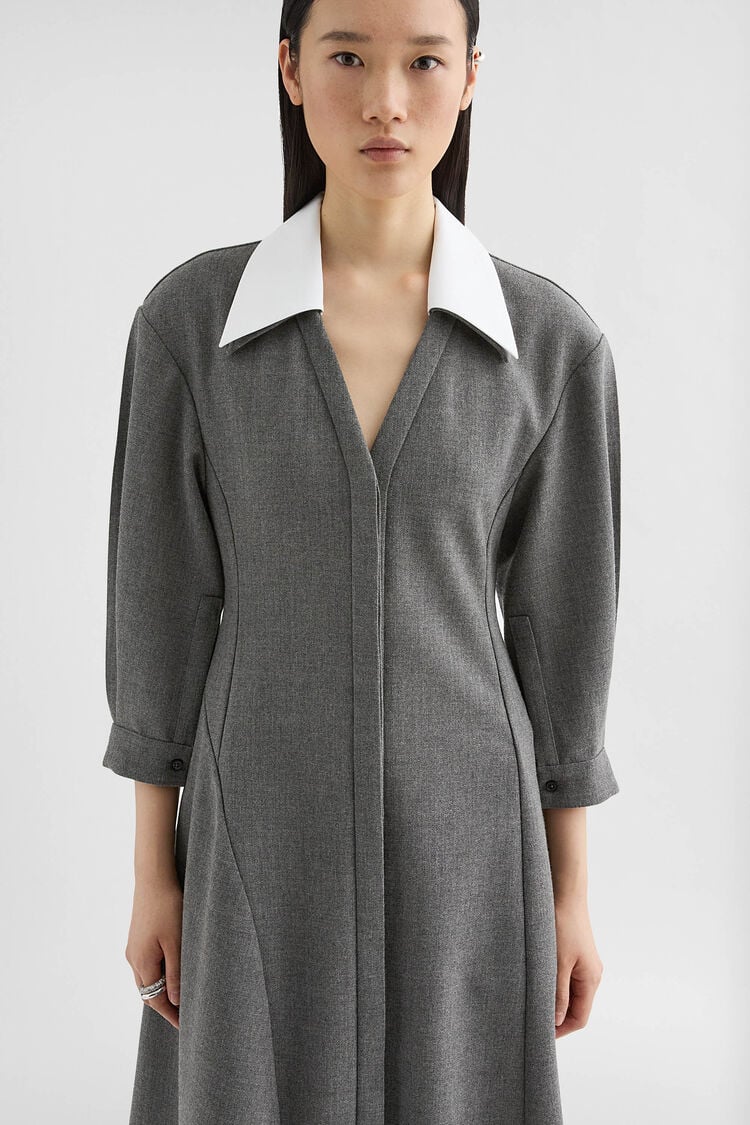Wool Canvas V-Neck Dress