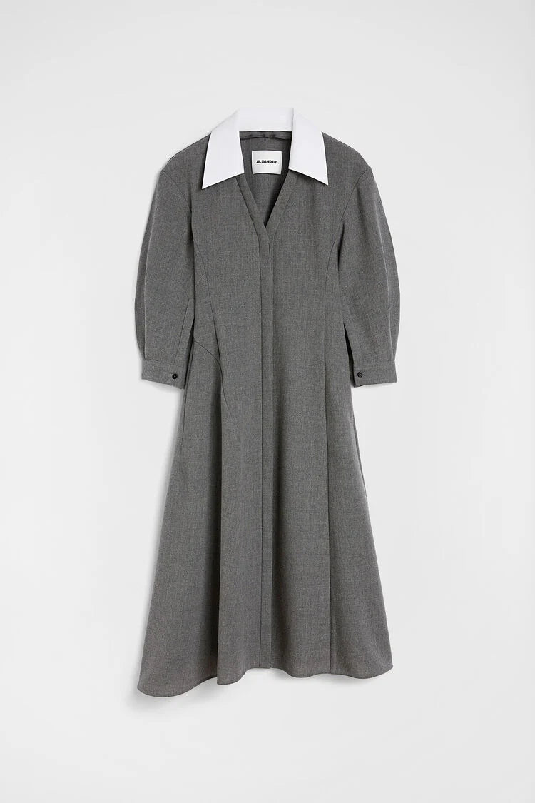 Wool Canvas V-Neck Dress