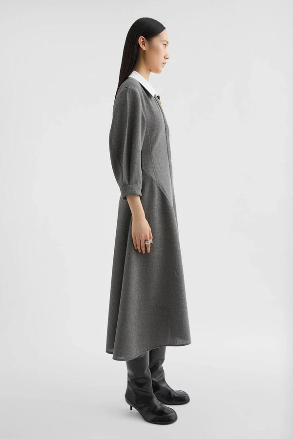 Wool Canvas V-Neck Dress