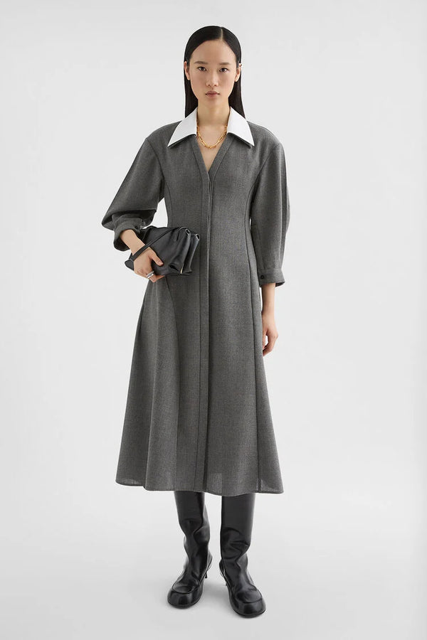 Wool Canvas V-Neck Dress
