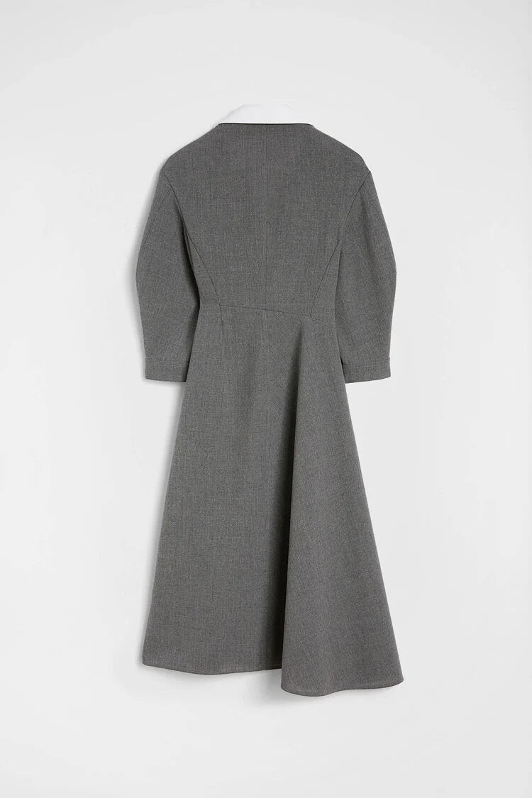 Wool Canvas V-Neck Dress
