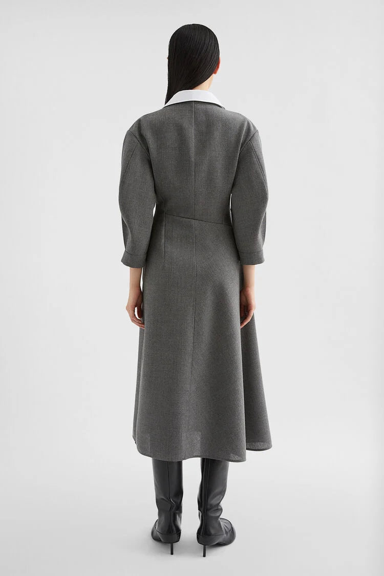 Wool Canvas V-Neck Dress