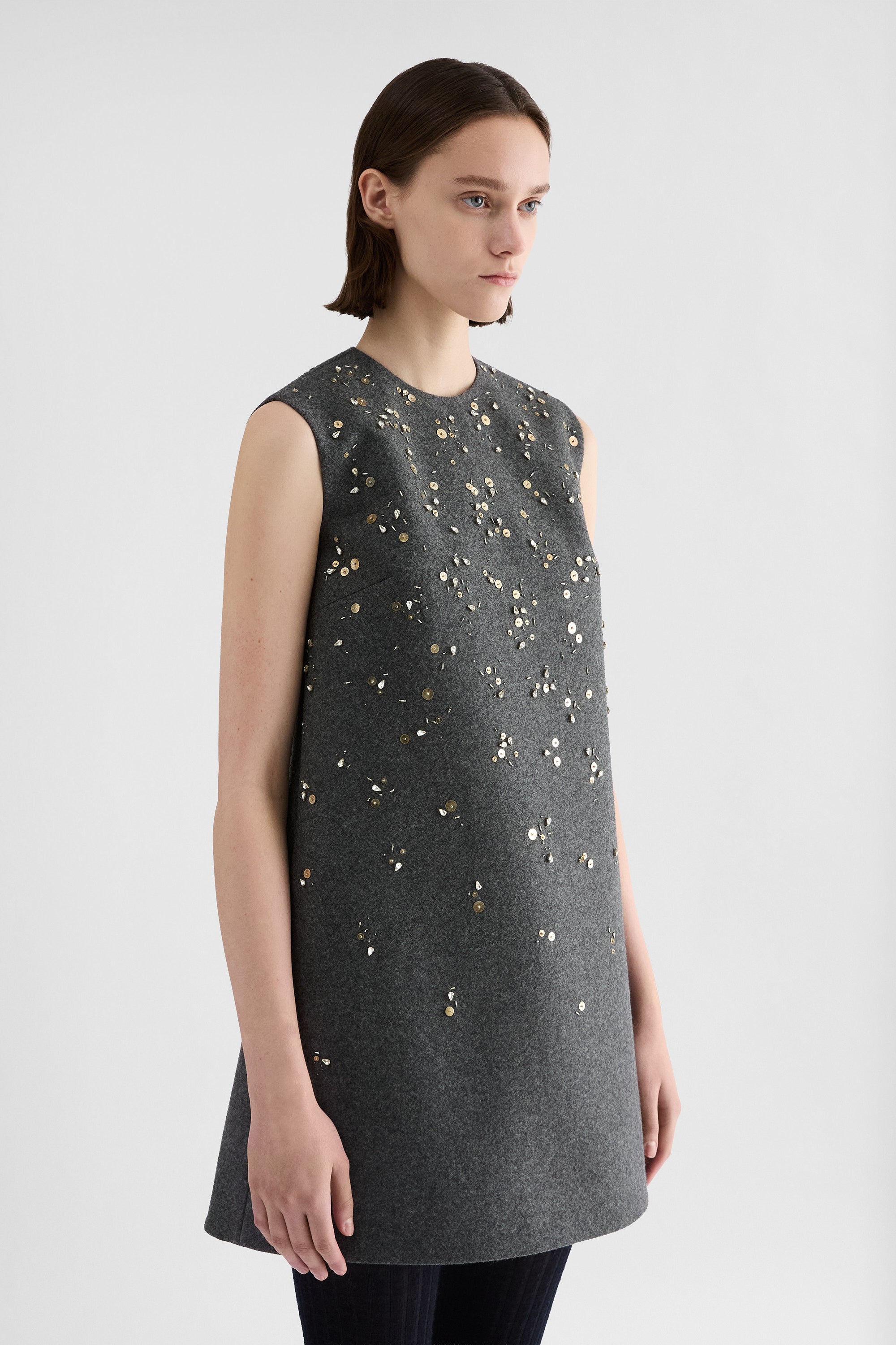 jil sander melange wool embroidered dress for women
