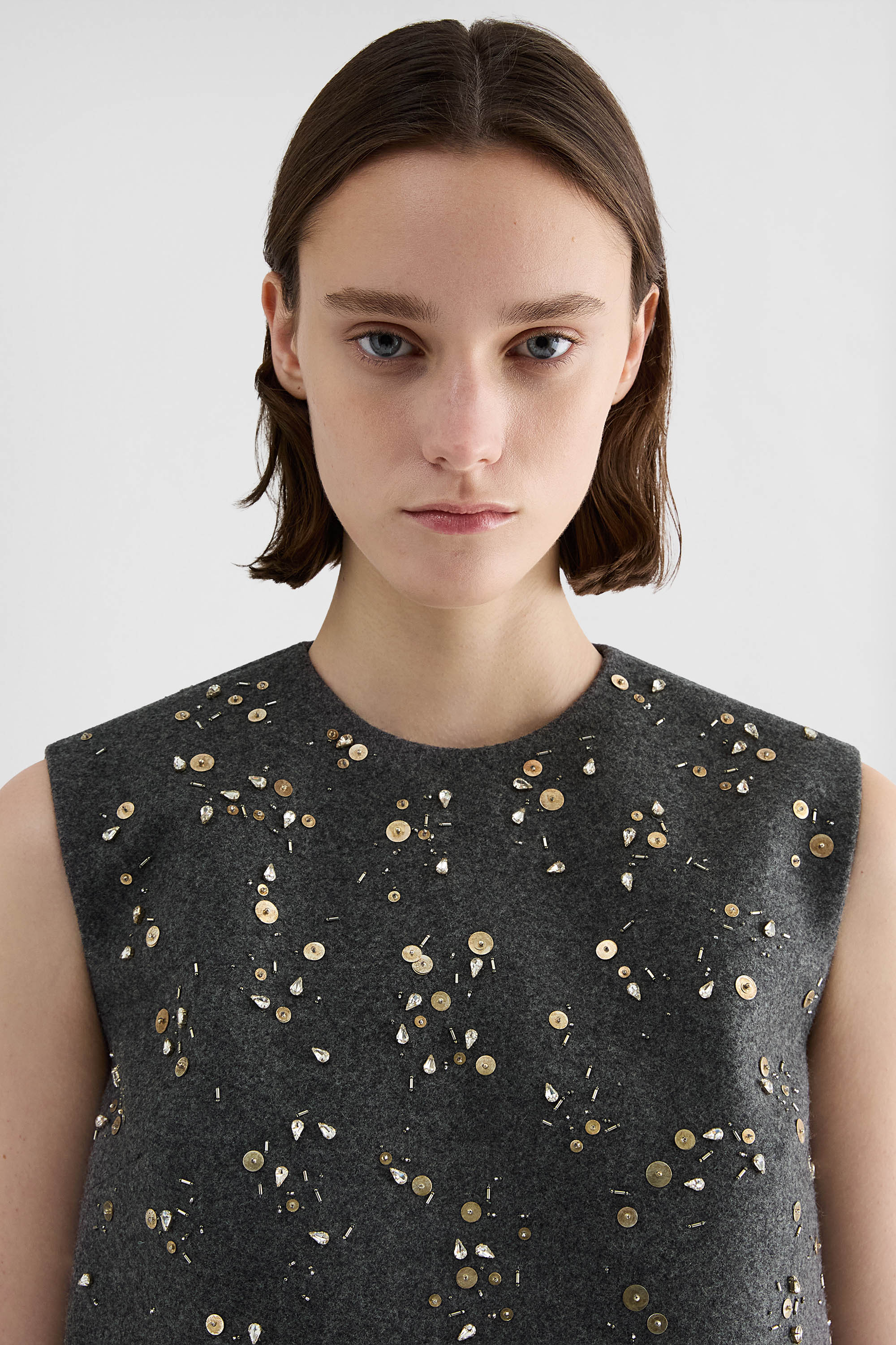 jil sander melange wool embroidered dress for women