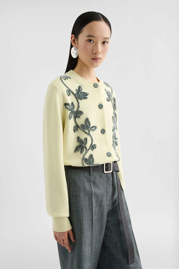 Wool Blend Embroidered Cardigan