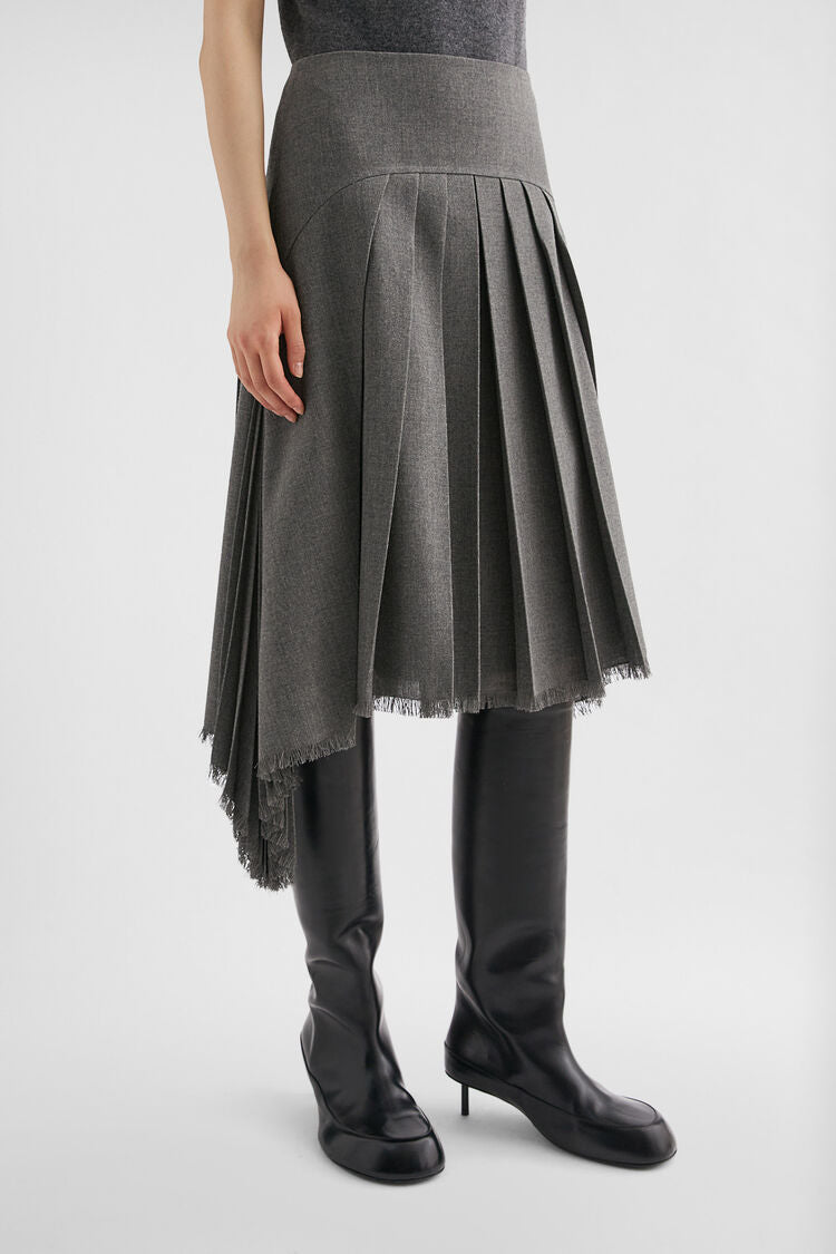 Wool Canvas Pleated Skirt