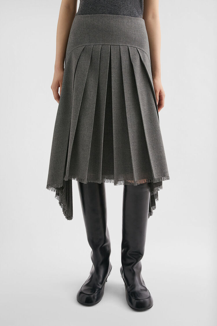 Wool Canvas Pleated Skirt