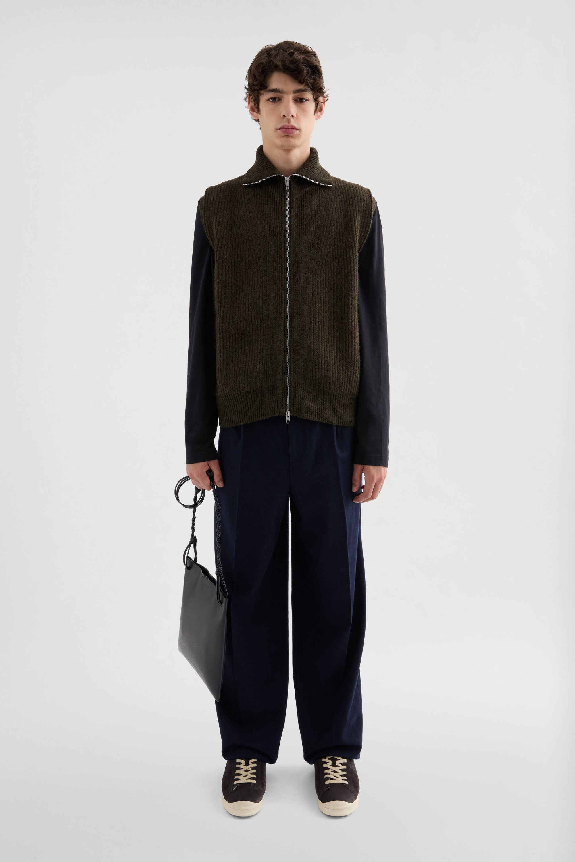 jil sander wool zip-up vest for men