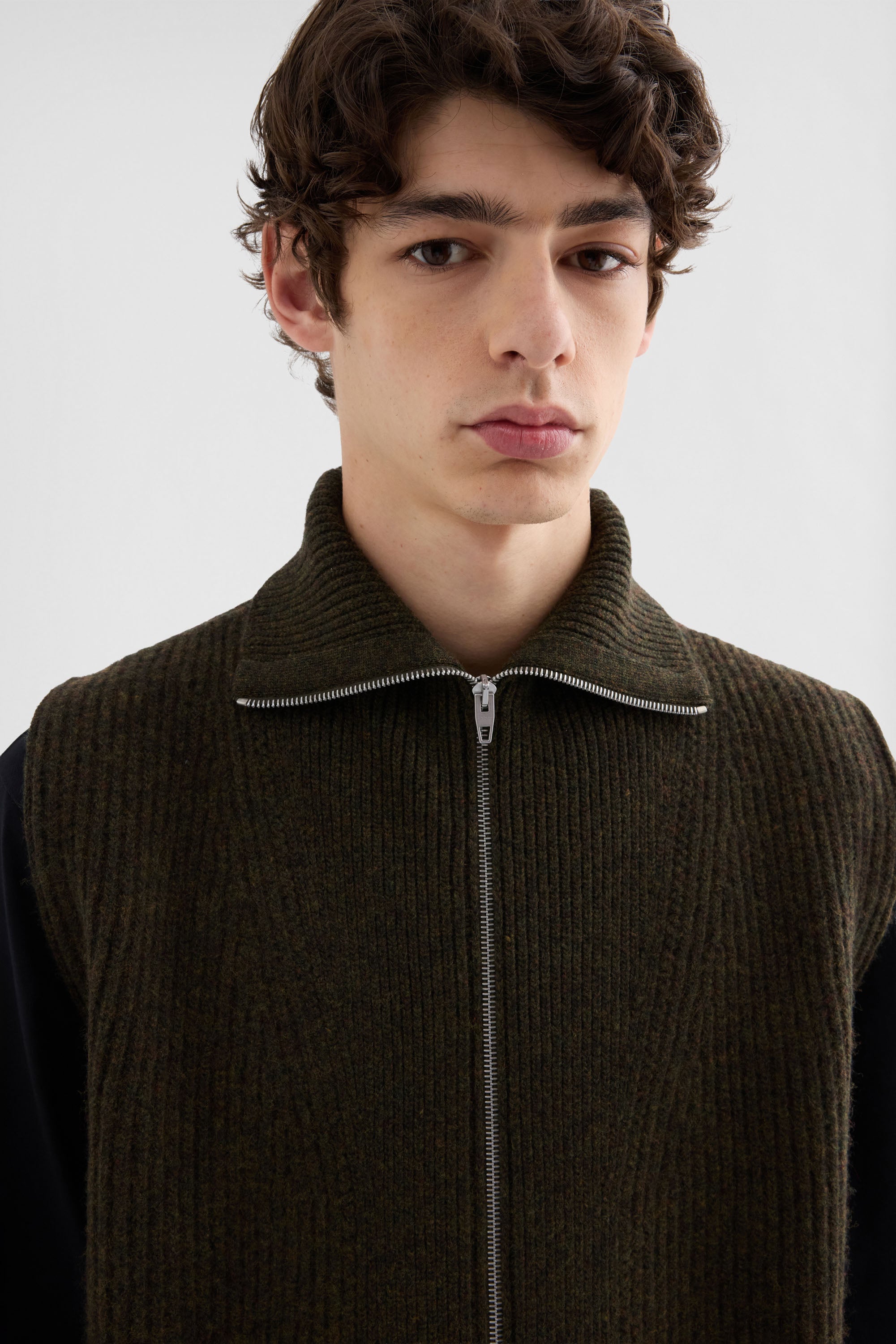 jil sander wool zip-up vest for men