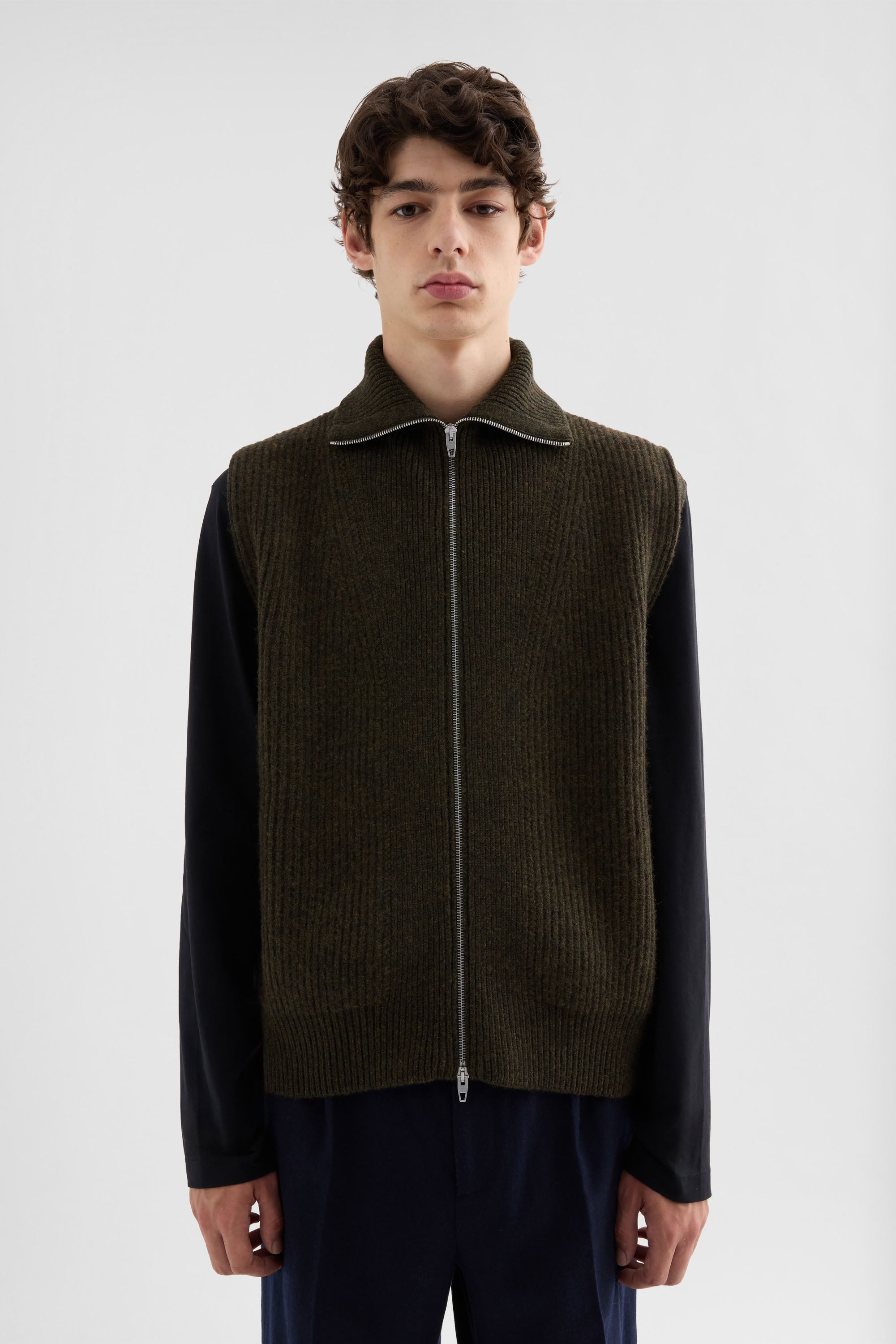 jil sander wool zip-up vest for men