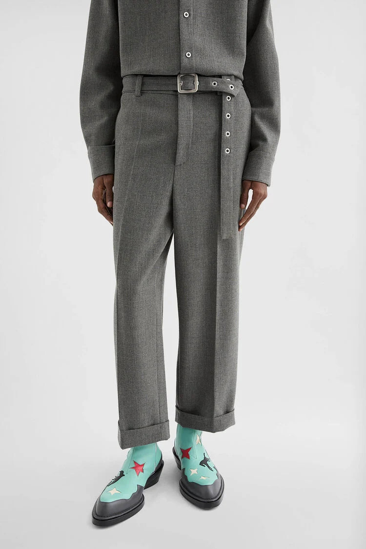 Wool Canvas Belted Trousers