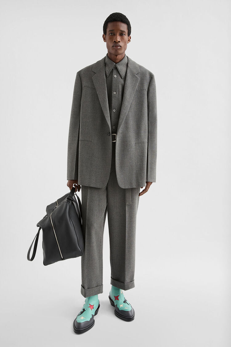 Wool Canvas Belted Trousers