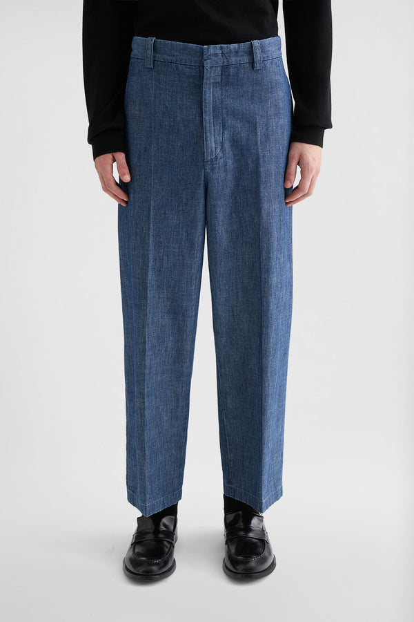 Cotton Chambray Tapered Trousers