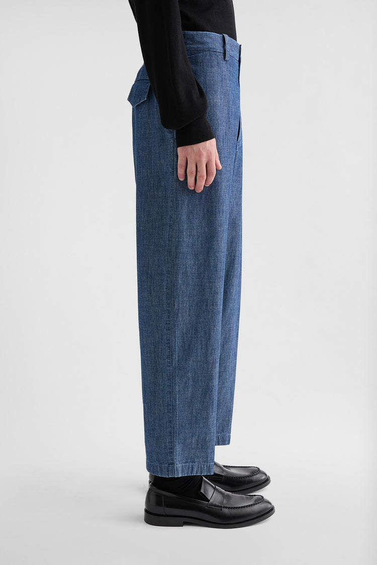 Cotton Chambray Tapered Trousers