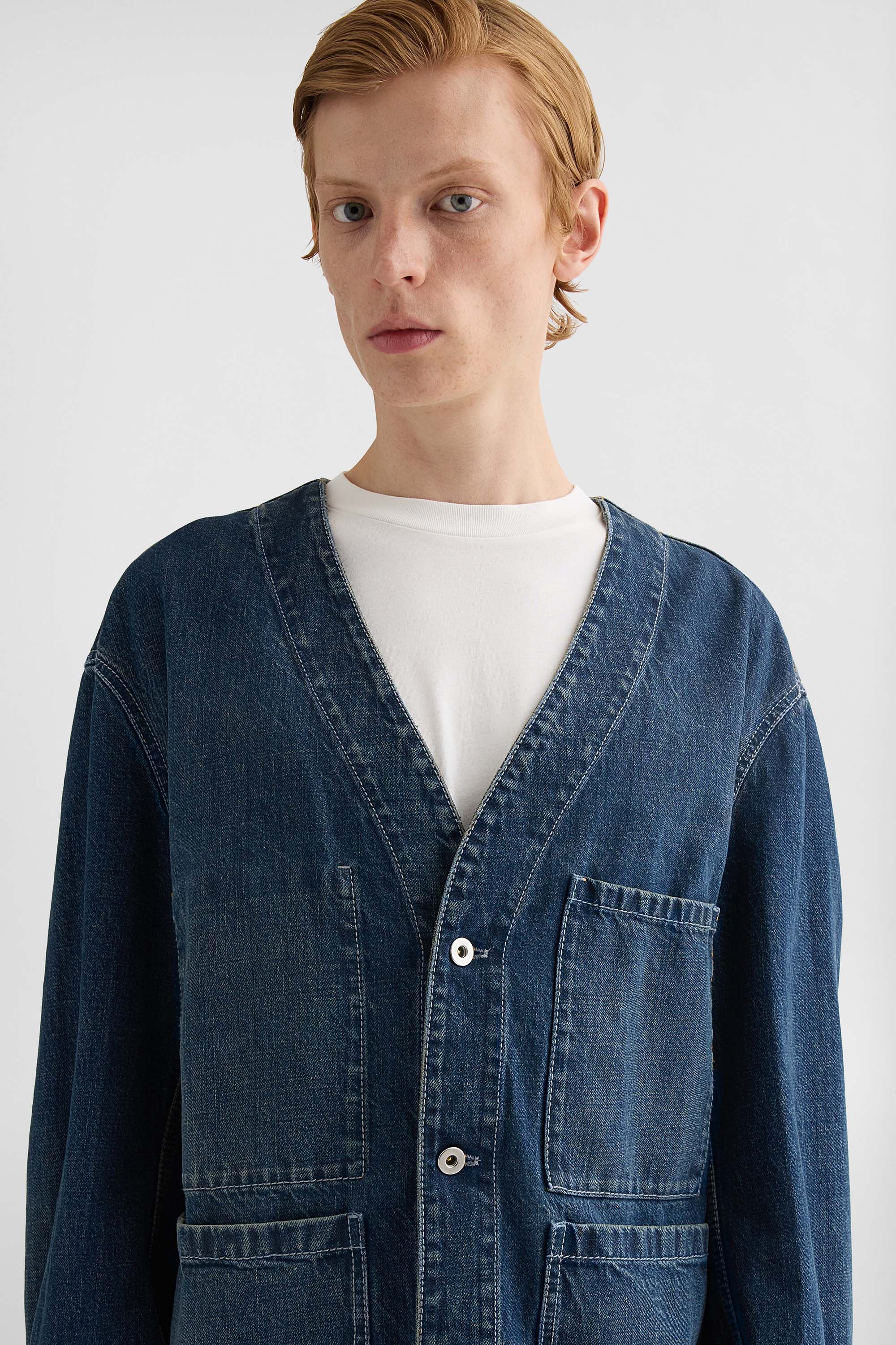 jil sander denim v-neck jacket for men